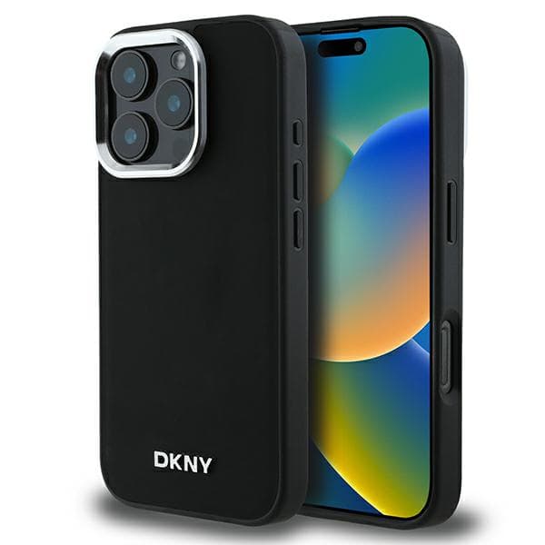 DKNY Plain Silver Logo MagSafe-etui til iPhone 16 Pro, sort