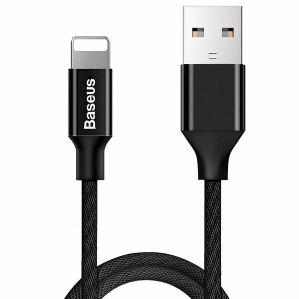 Holdbart stofflettet USB-kabel iPhone Lightning 1,2M sort