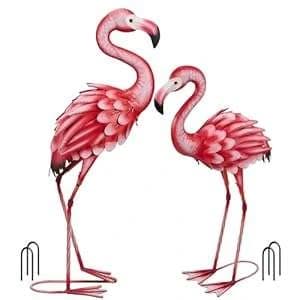 Metal lyserøde haveflamingodekoration 45 cm 2 stk.