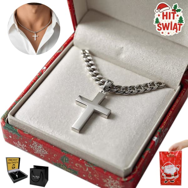 Tjock silverkedja med kors Herrkedja Julklapp