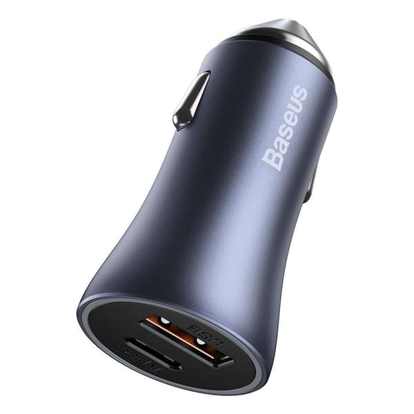 40W PD QC USB-C / USB Snabb Billaddare + USB-C Kabel Grå