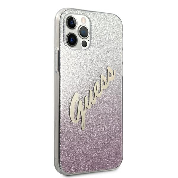 Guess Glitter Gradient Script -suojakuori iPhone 12/12 Prolle, pinkki