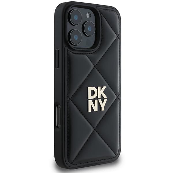 DKNY Quilted Stack Logo iPhone 16 Pro-skal, Svart