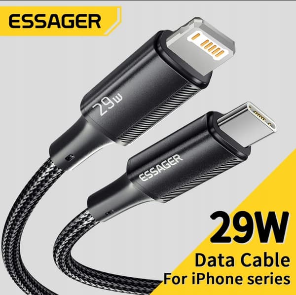 Essager 2m USB C Pd til Lighting-kabel til iPhone 14 13 12 Pro X 8 Fast 29W