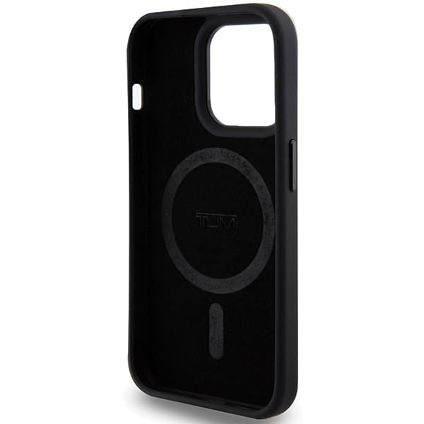 Tumi Leather Ballistic Pattern MagSafe -kotelo iPhone 15 Prolle, musta