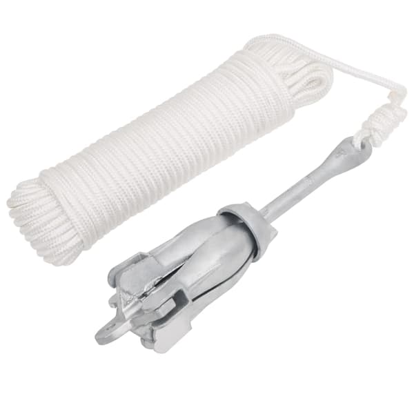 vidaXL Hopfällbart ankare med rep, silver, 3,2 kg, formbart gjutjärn