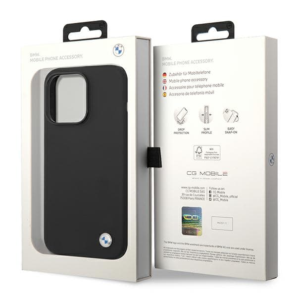 BMW Silikone Metal Logo Cover til iPhone 14 Pro, Sort