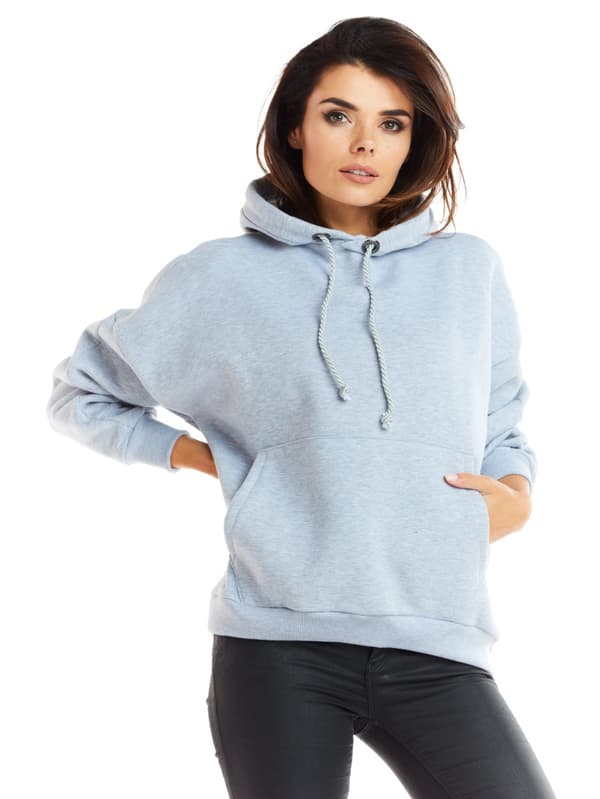 Damtröja med kimonoærmer og hætte, grå L/XL