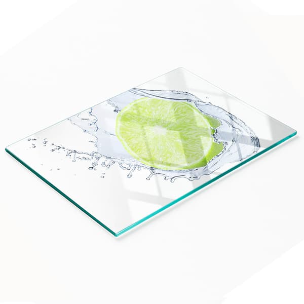 Serveringsbricka i härdat glas med limefärgad grafik, 80x52 cm