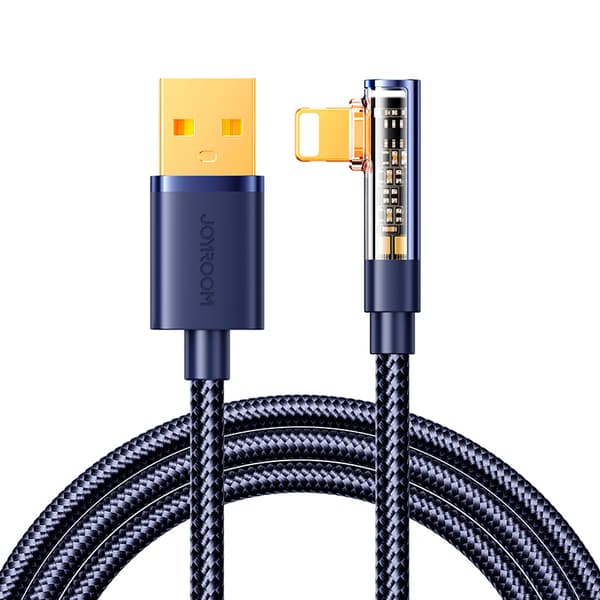 Vinklet kabel til iPhone USB-A - Lightning 2.4A 1.2m blå