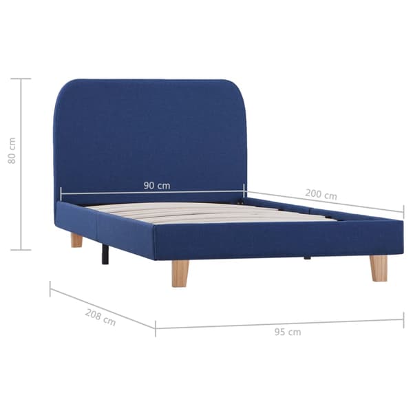 vidaXL Sängram blå tyg 90 x 200 cm