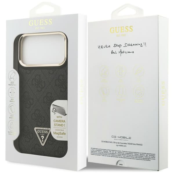 Guess 4G PU Triangle Logo & StanderKamera Magsafe-cover til iPhone 17 Pro Max Sort