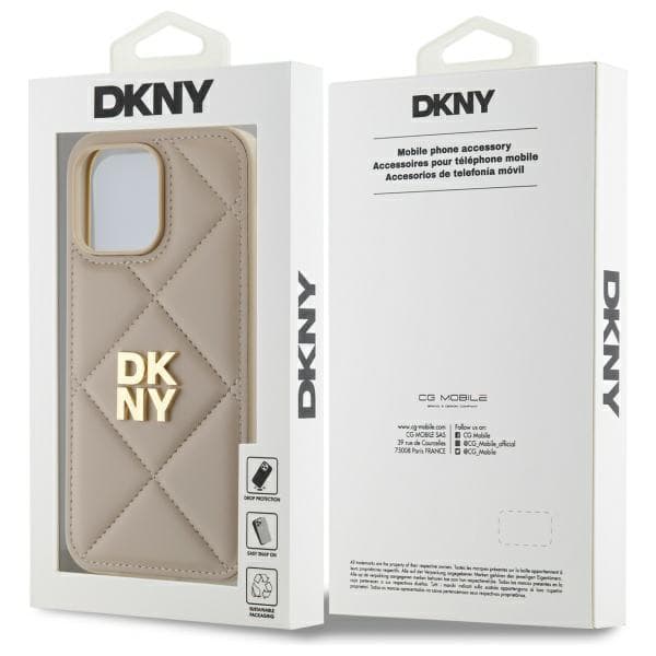 DKNY Quilted Stack Logo iPhone 14 Pro Max -suojakuori, beige