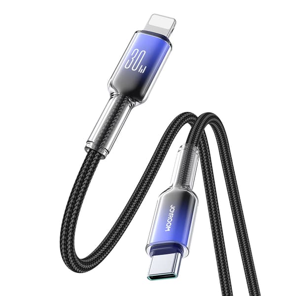 Crystal-Clear-sarjan 30 W USB-C - iPhone Lightning -kaapeli 1,2 m - musta