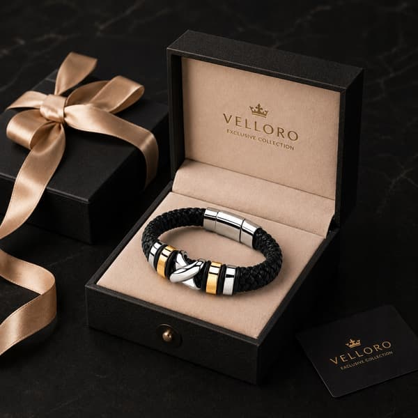 Herr Läderarmband Guld Silver TITAN Flätad Helt Tjock