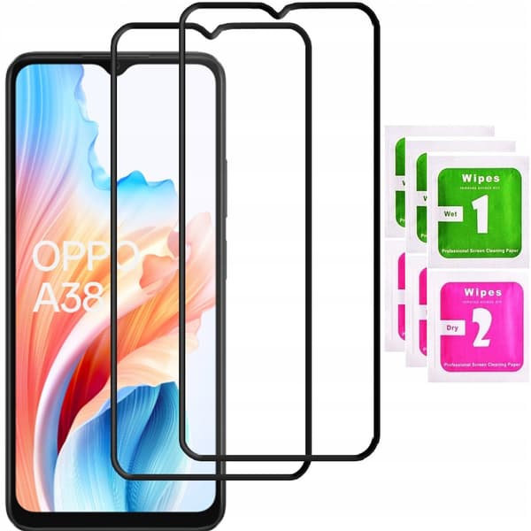 2x Hærdet glas til Oppo A38 med fuldskærmsdækning og 5D-glas