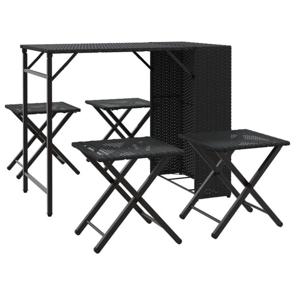 vidaXL 5-delt foldbart havemøbelsæt, sort, polyrattan
