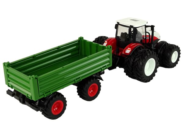 Fjernstyret traktor med trailer 1:24 rød grøn