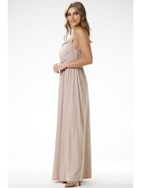 Glitter maxi aftenkjole, beige XL