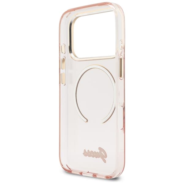 Guess IML Script Metal MagSafe-etui til iPhone 17 Pro i lyserødt