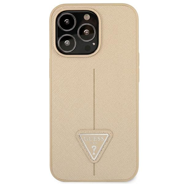 Guess Saffiano Triangle Logo-etui til iPhone 14 Pro, Beige