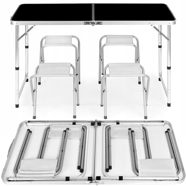 Klapbord 120x60cm Heckermann Sort + 4x Taburetter