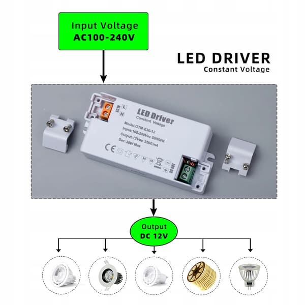 LED-transformer 240 12V DC 2.5A LED MR11, MR16