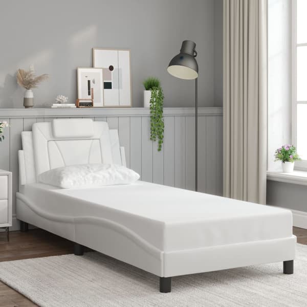 vidaXL Sängram med LED vit 90x200 cm konstläder