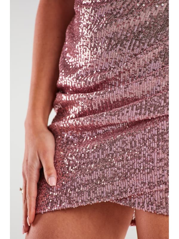 Paillet minikjole med stropper, pink M