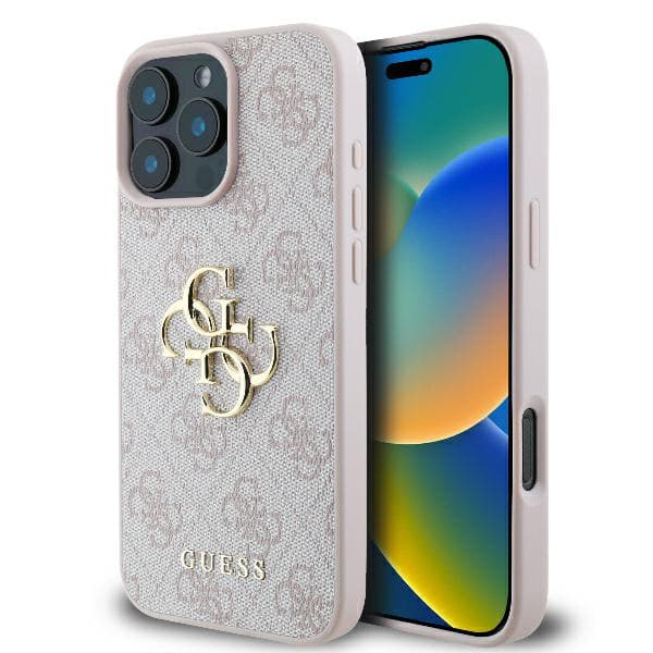 Guess 4G stort logo-cover til iPhone 16 Pro, lyserød