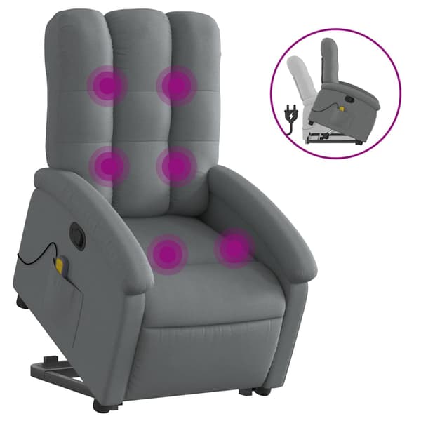 vidaXL Lyftbar massagefåtölj mörkgrå tyg