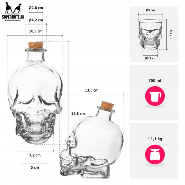 Glaskaraffel - kranium 750 ml + 4 glas