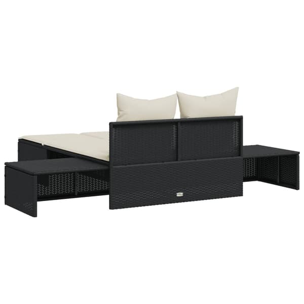 vidaXL dobbelt dagseng med hynder, sort, polyrattan