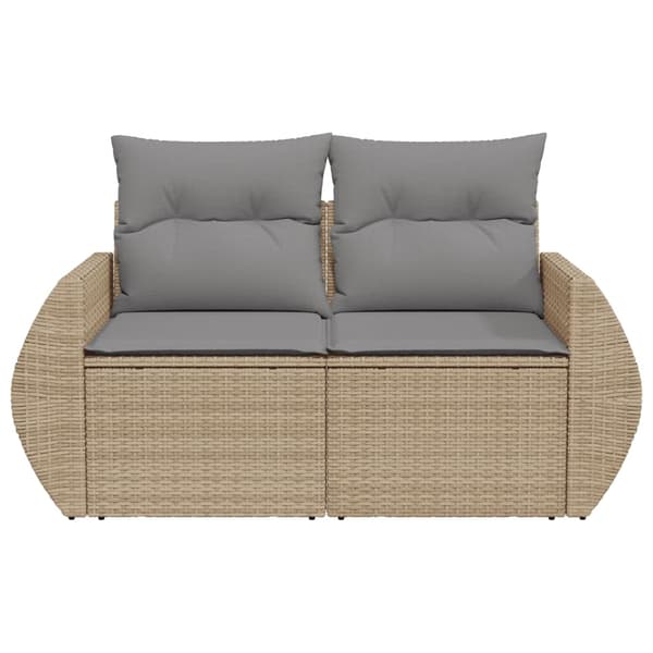 vidaXL Trädgårdssoffa med kuddar, 2-sits, beige, polyrotting