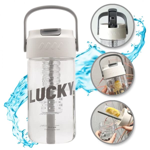 Flaska, vattenflaska med korg och sugrör 800 ML Lucky BD36