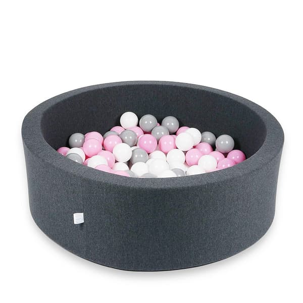 Tør pool 90x30cm grafit med 200 bolde: pulverrosa, grå, hvid