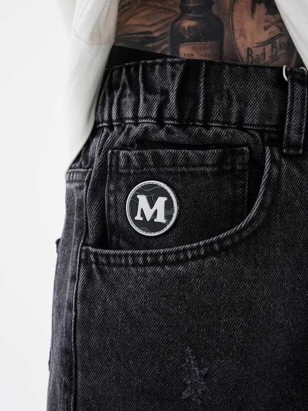 MyStars Sorte Basic Herre Mørkegrå Slitte Denimshorts 29
