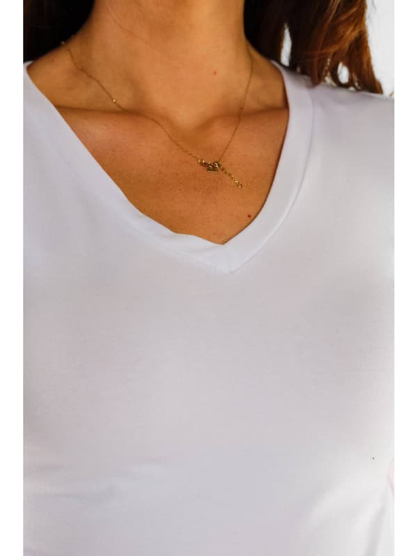 Basis bomuldsbluse med V-hals, hvid M