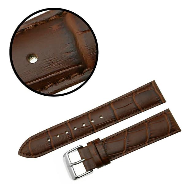 FUJI LÆDERREM 20 MM CROCODILE brun rem, brune syninger