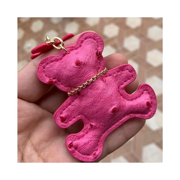 Fuchsia TEDDY BEAR lædernøglering, frynser BRL357