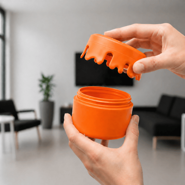 Dekorativ orange beholder med skruelåg til småting