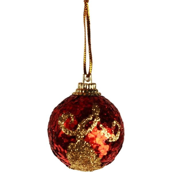 Set med 6 röda glitterkulor 6 cm