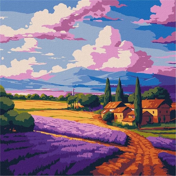 Maleri efter tal - Lavendelmark 30x30cm