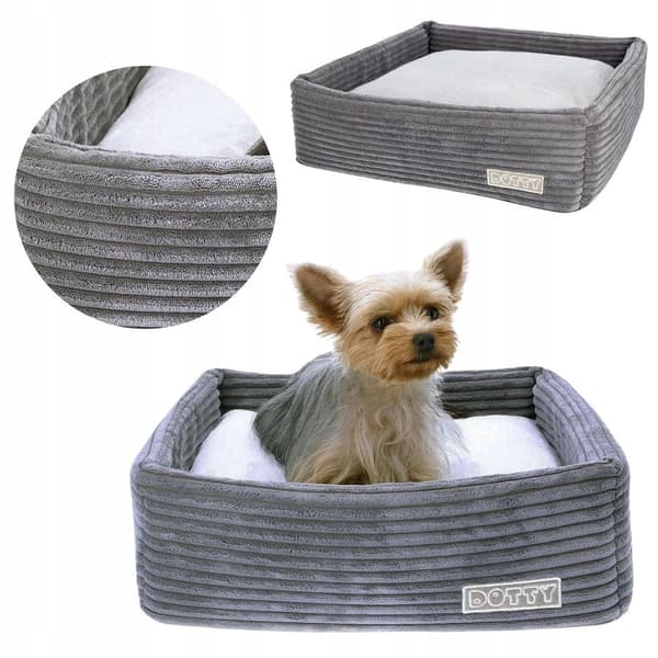 Hundeseng til katte, sofa til hunde, DOTTY grafitfløjl - M
