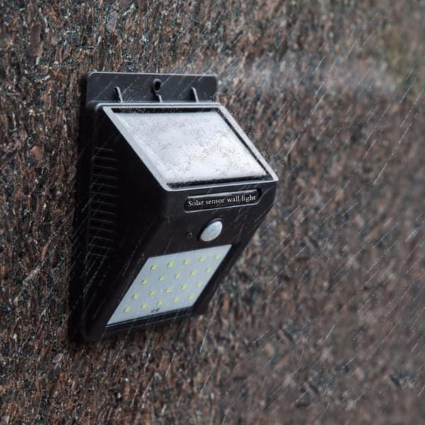 Solcellsdriven LED-lampa med rörelse- och skymningssensor, solcellsdriven, kallvit utomhusbelysning för panelmontering