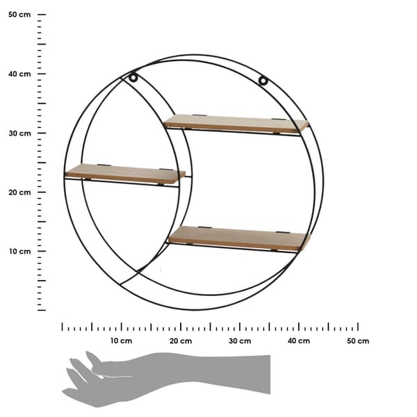 Sort rund metal MDF væghylde 44 cm