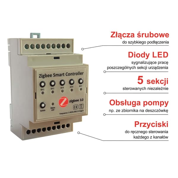 5-stations 24VAC Zigbee vandingscontroller med strømforsyning