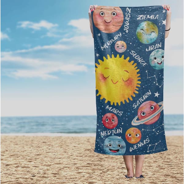 BADETØRKLÆDE STRAND 70X140 CM BOMULD PLANETER RUMMET STJERNER SOL