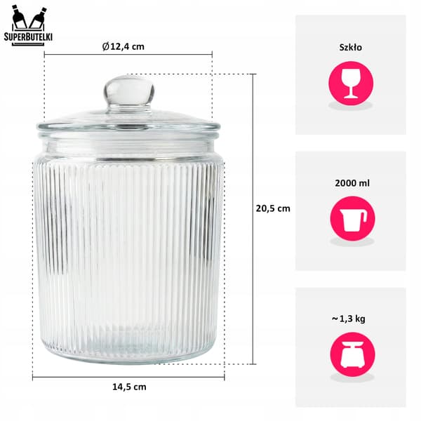 CIACHO 2 L glasburk med glaslock - räfflad