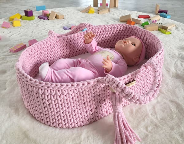 Moses Basket BOHO Bomullsdockbärare - Rosa
